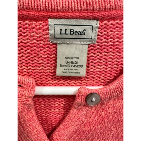 LL Bean Womens Cotton Knit Cardigan Sweater Coral Pink Button Up Small S - Picture 2 of 4